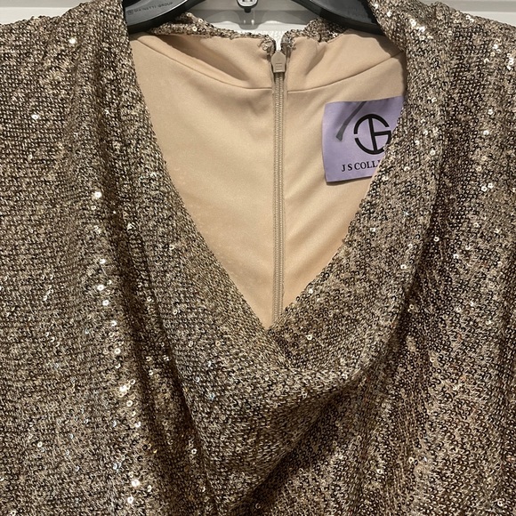 JS Collections long gold sequin gown evening dress size 10 - Picture 11 of 13